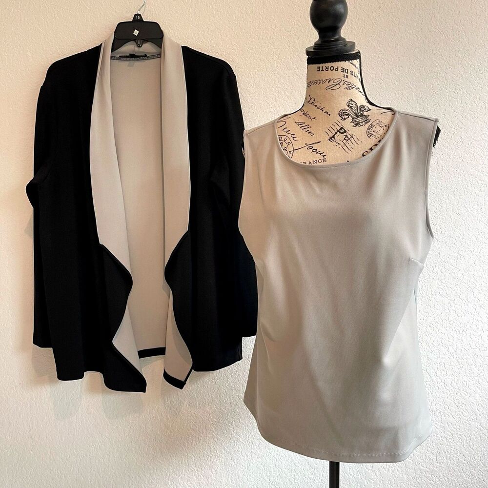 Preston & York 2 Piece Medium Sleeveless Top & XL Blazer Set Stetchy VTG‎